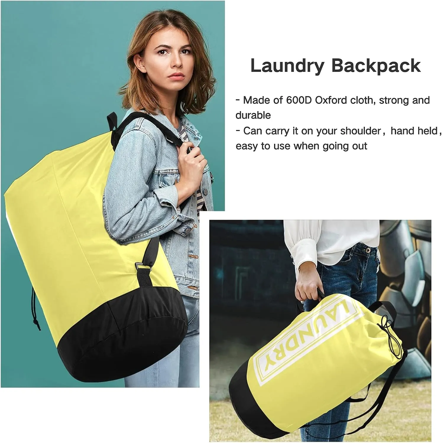Lemon Yellow Laundry Backpack Large Heavy Duty Laundry Bag for College Students Laundry bag with Shoulder Straps for Camp Traveling Waterproof Rainbow color (One color a day, good mood every day)