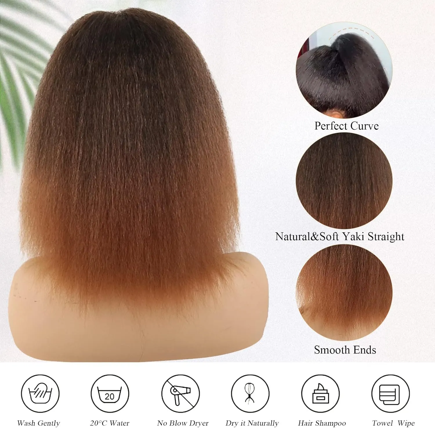 LEOSA 14 inch Drawstring Ponytails for Black Women Short Ombre Brown Yaki Straight Drawstring Ponytail Hair Extensions (14 Inch, 1B-30#)