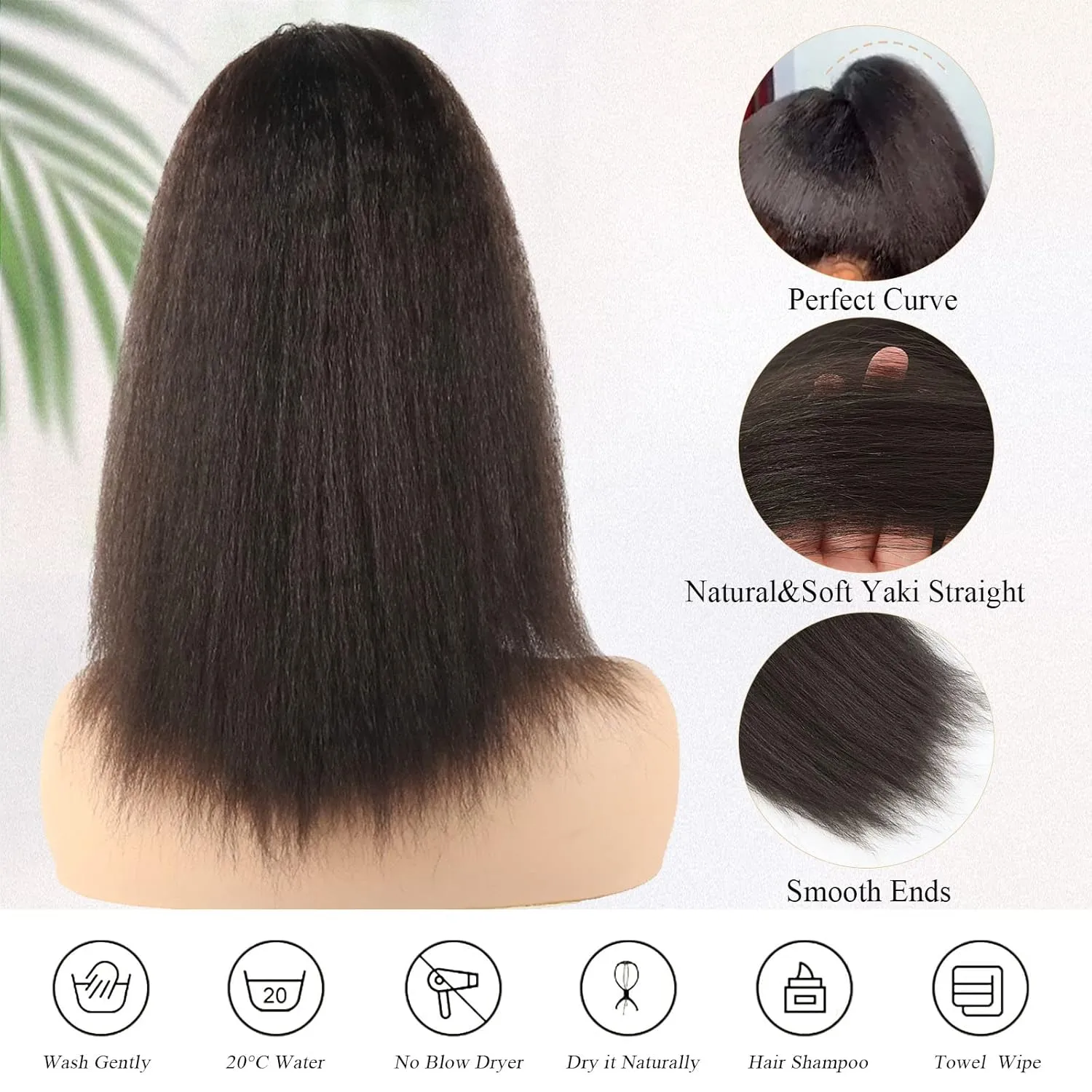 LEOSA Kinky Ponytail Extension Drawstring Ponytail for Black Women Short Natural Black Yaki Straight Drawstring Ponytail Hair Extensions (14 Inch, 2#)