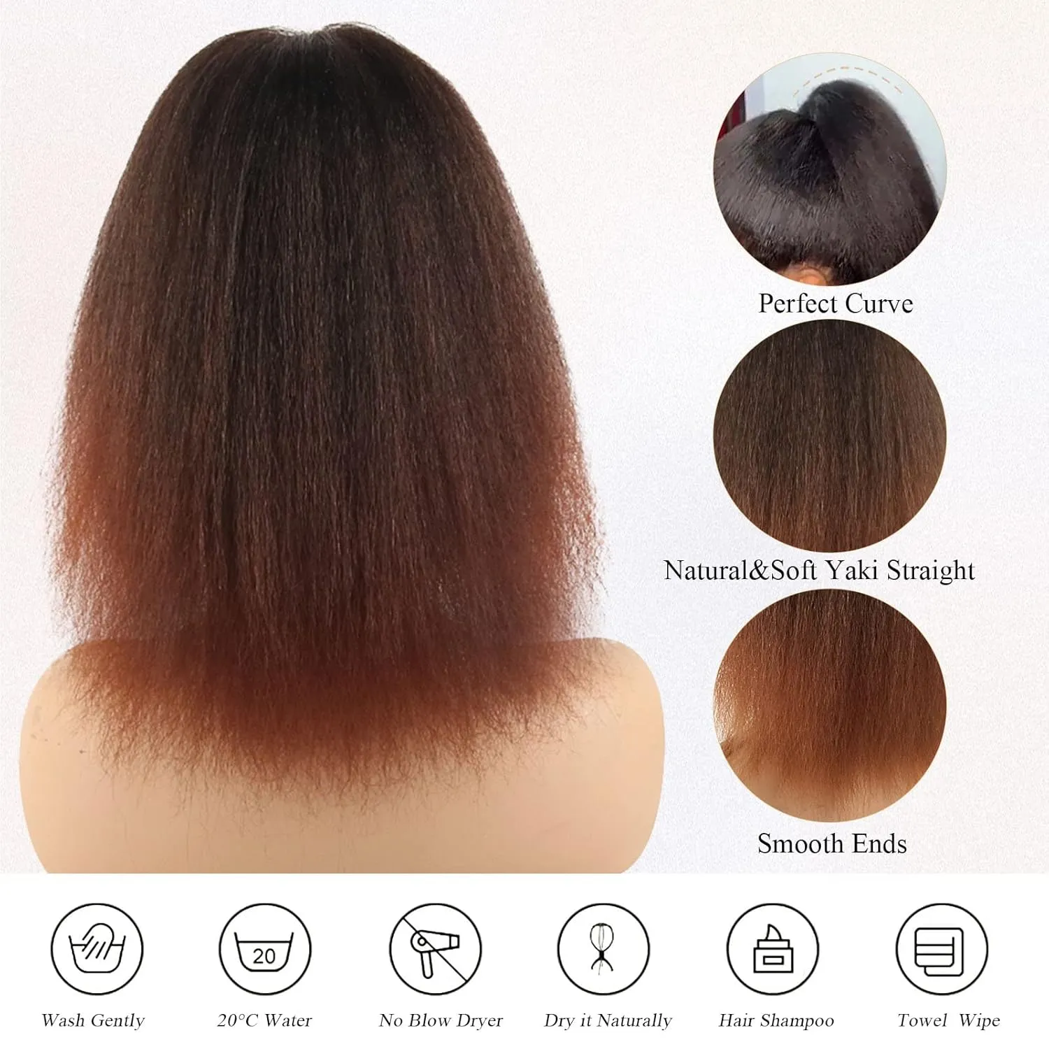 LEOSA Kinky Straight Ponytail Extension 14 inch Drawstring Ponytails for Black Women Short Ombre Burgundy Yaki Drawstring Ponytail Hair Extensions Clip on Natural Hair Ponytail (14 Inch, 1B-33#)