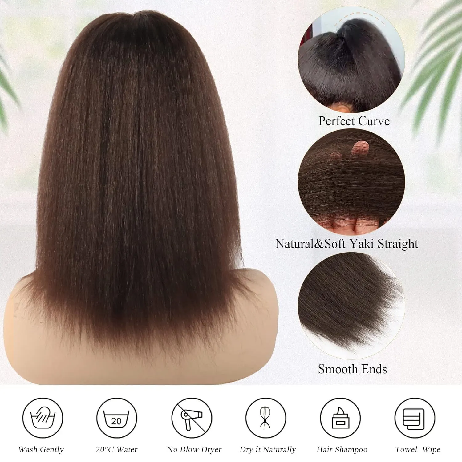 LEOSA Ponytail Extension 14 inch Yaki Straight Drawstring Ponytails for Black Women Short Natural Brown Kinky Straight Drawstring Ponytail Hair Extensions Fluffy Thick Synthetic Clip on Ponytails
