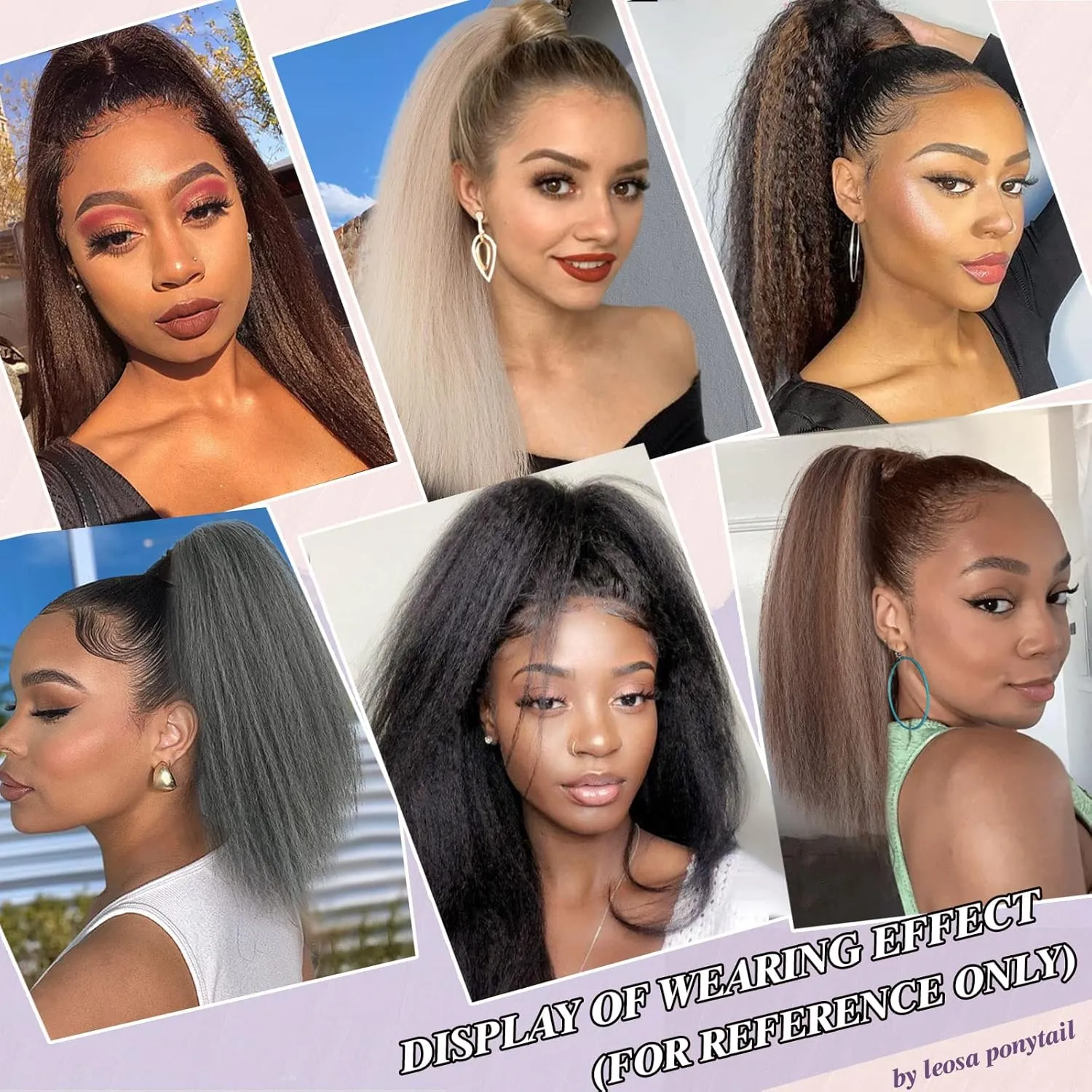 LEOSA Salt and Pepper Drawstring Ponytail for Black Women Gray Ponytail Extension Short Kinky Straight Ponytail Drawstring Yaki Clip on Ponytails for Women Ombre Grey Pony tails Hair Extensions
