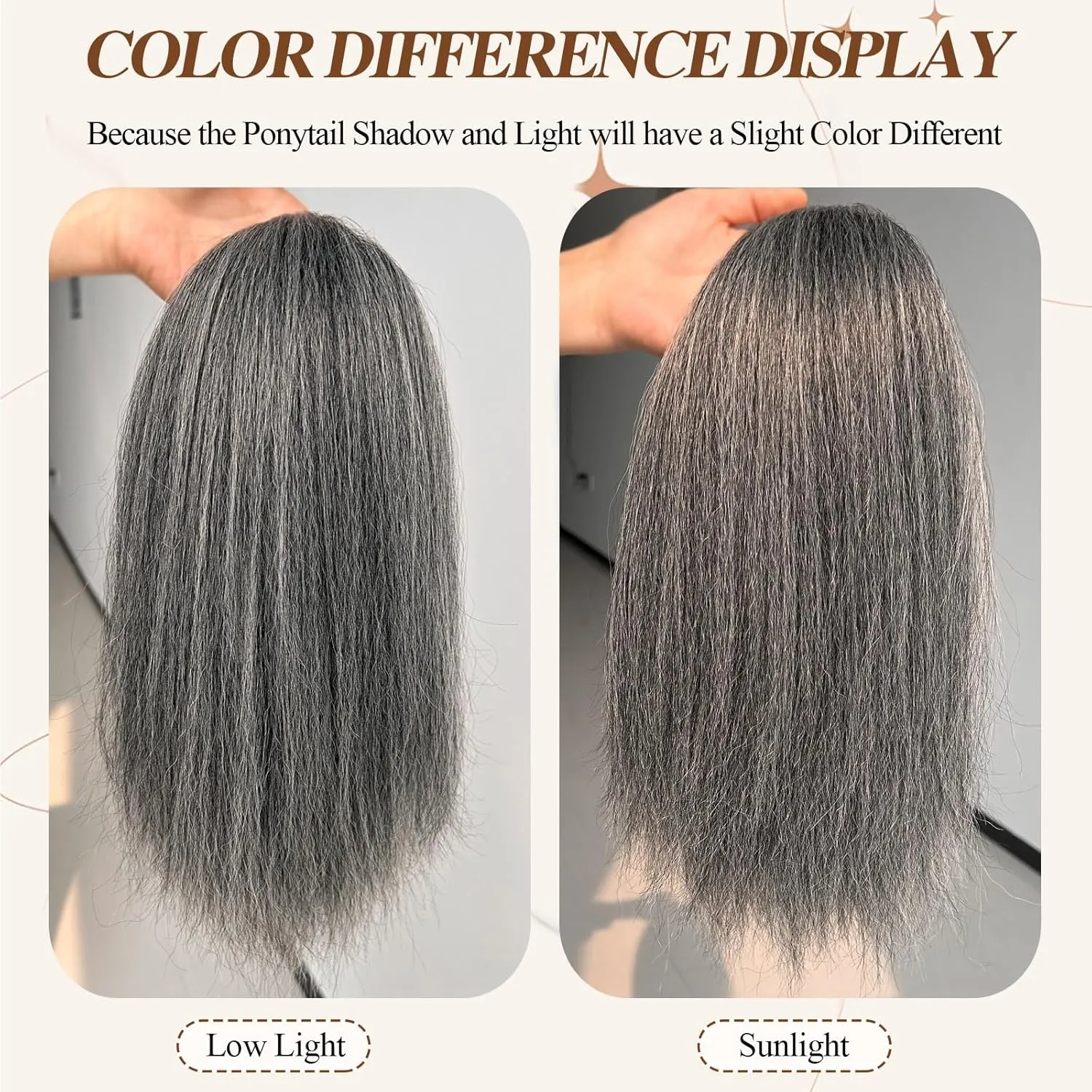 LEOSA Salt and Pepper Drawstring Ponytail for Black Women Gray Ponytail Extension Short Kinky Straight Ponytail Drawstring Yaki Clip on Ponytails for Women Ombre Grey Pony tails Hair Extensions