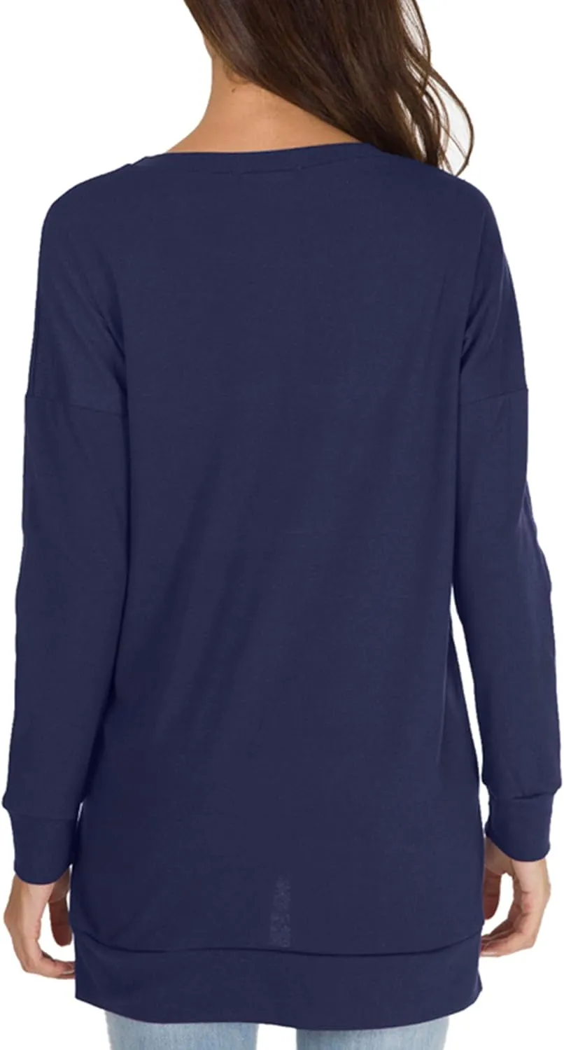 levaca Women's Fall Long Sleeve Side Split Loose Blouses Casual Pullover Tunic Tops