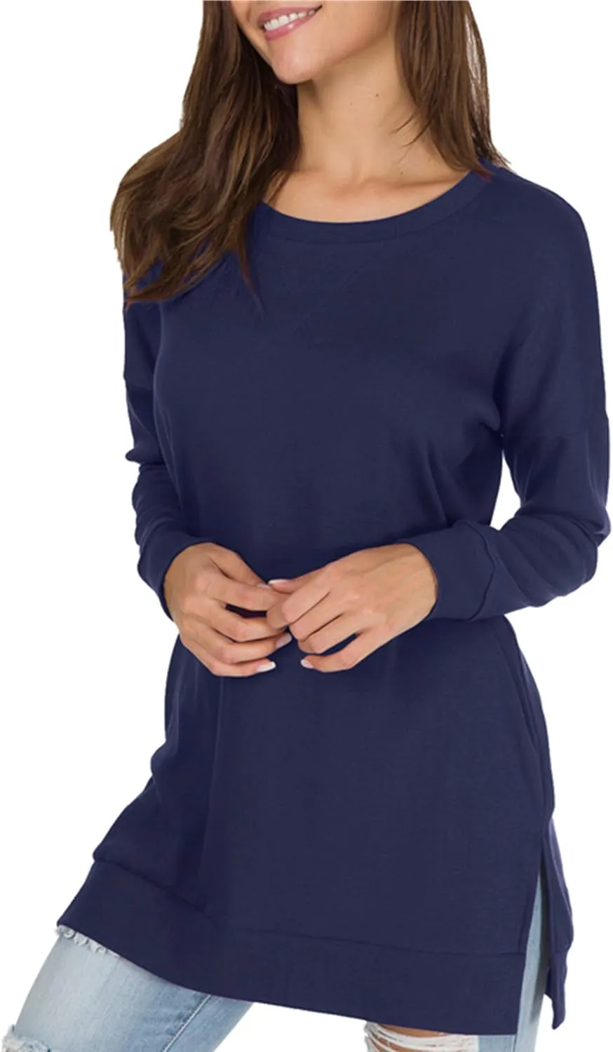 levaca Women's Fall Long Sleeve Side Split Loose Blouses Casual Pullover Tunic Tops