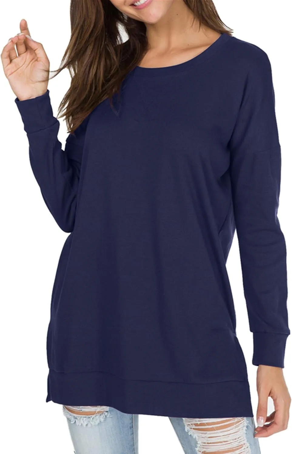 levaca Women's Fall Long Sleeve Side Split Loose Blouses Casual Pullover Tunic Tops