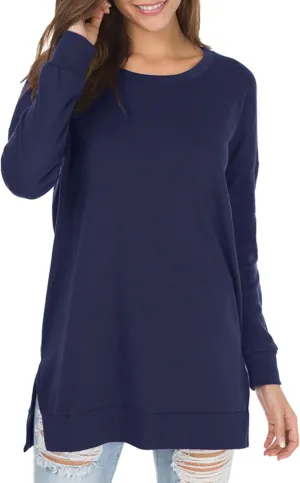 levaca Women's Fall Long Sleeve Side Split Loose Blouses Casual Pullover Tunic Tops