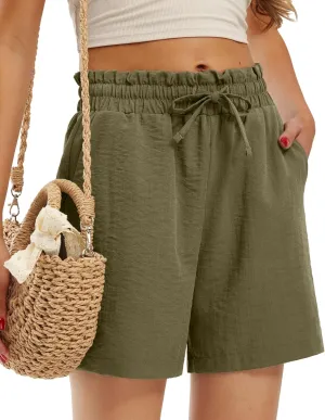 Libin Shorts for Women Linen Shorts High Waisted Lightweight Casual Summer Drawstring Beach Vacation Outfit