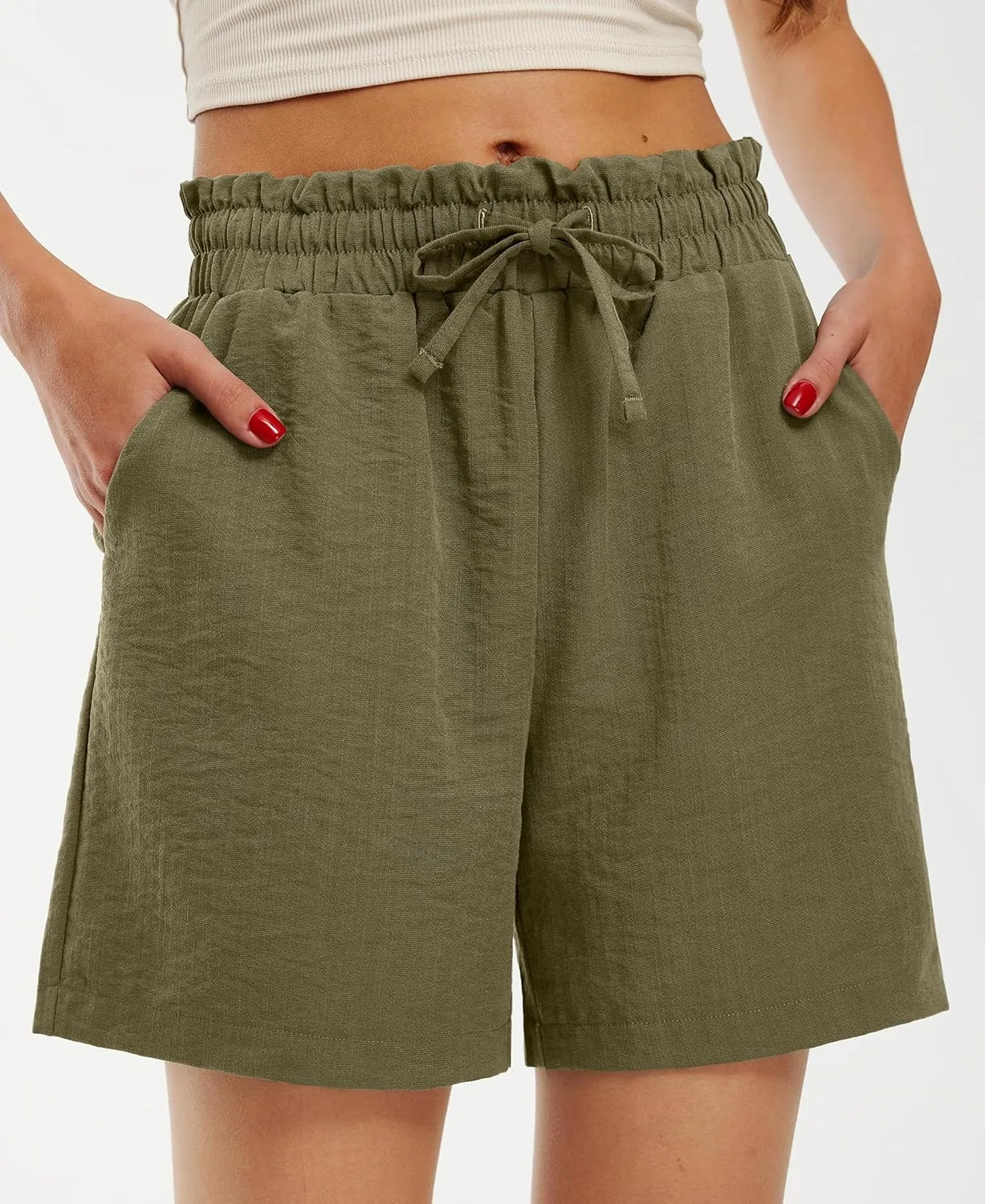 Libin Shorts for Women Linen Shorts High Waisted Lightweight Casual Summer Drawstring Beach Vacation Outfit