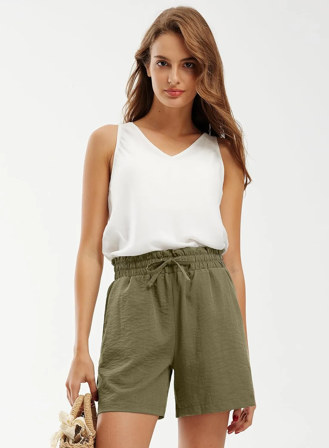Libin Shorts for Women Linen Shorts High Waisted Lightweight Casual Summer Drawstring Beach Vacation Outfit