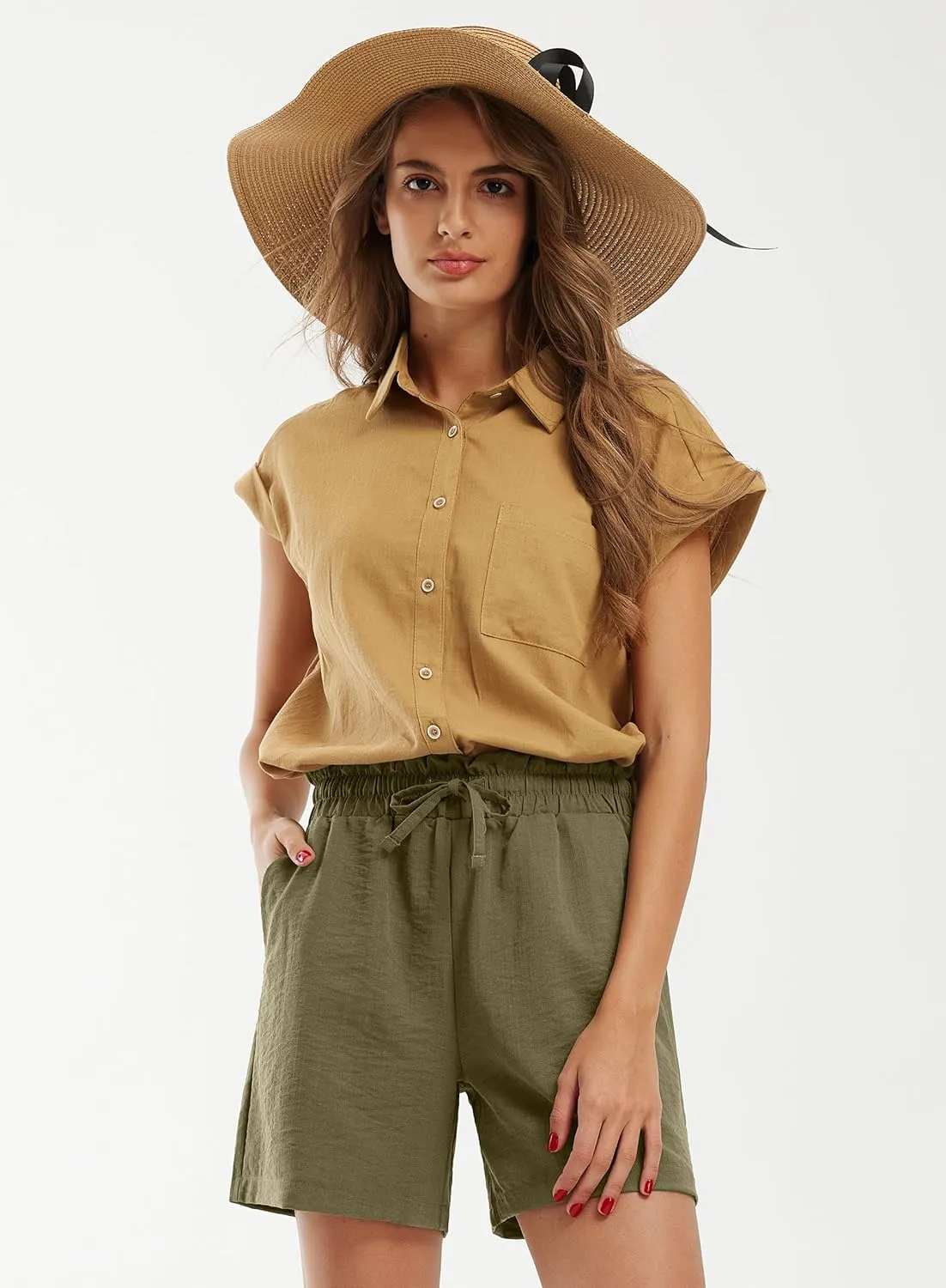 Libin Shorts for Women Linen Shorts High Waisted Lightweight Casual Summer Drawstring Beach Vacation Outfit