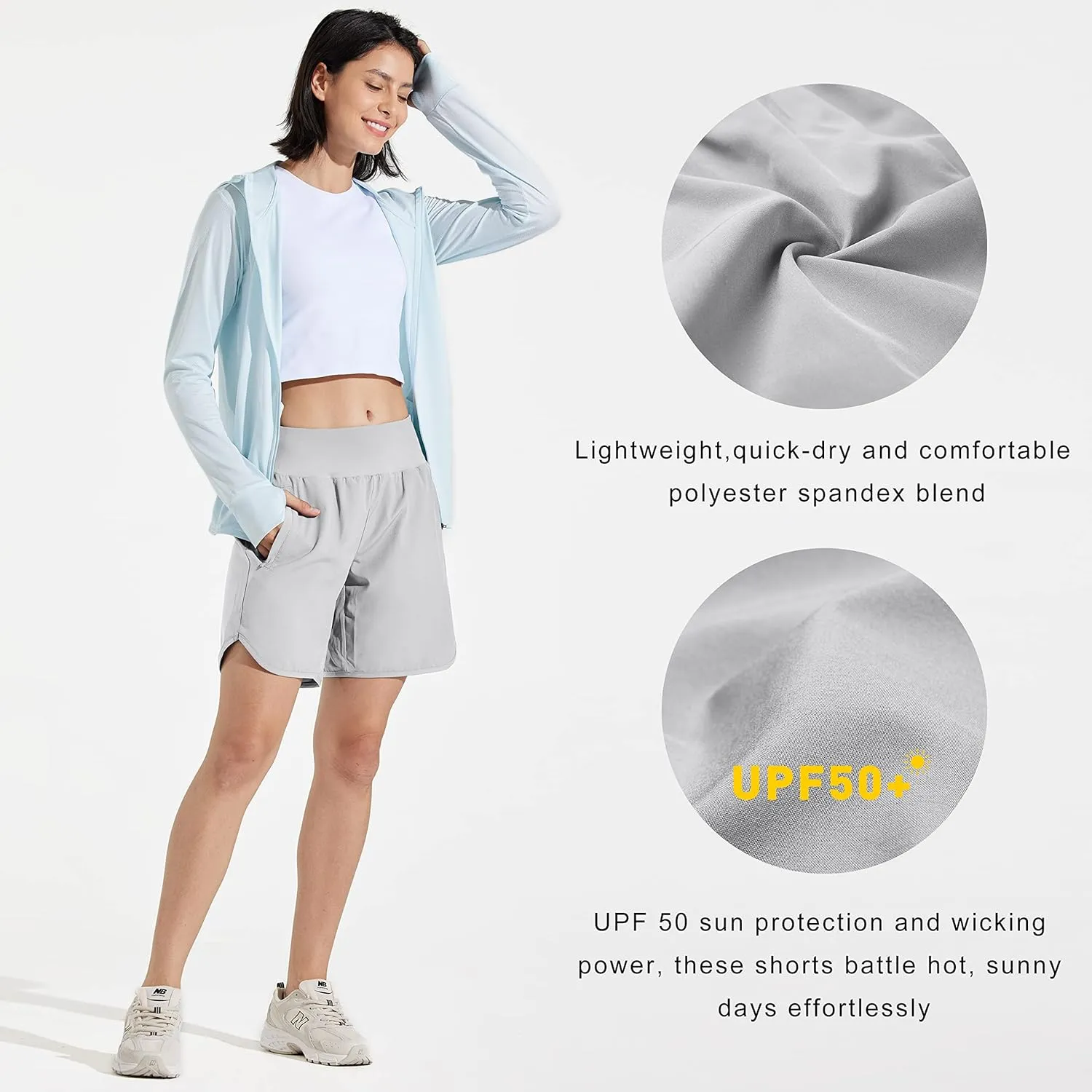 Libin Women's 7" Athletic Running Long Shorts with Liner High Waist Quick Dry Gym Workout Sports Shorts with Zipper Pocketss