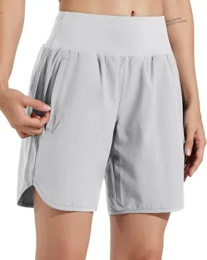 Libin Women's 7" Athletic Running Long Shorts with Liner High Waist Quick Dry Gym Workout Sports Shorts with Zipper Pocketss