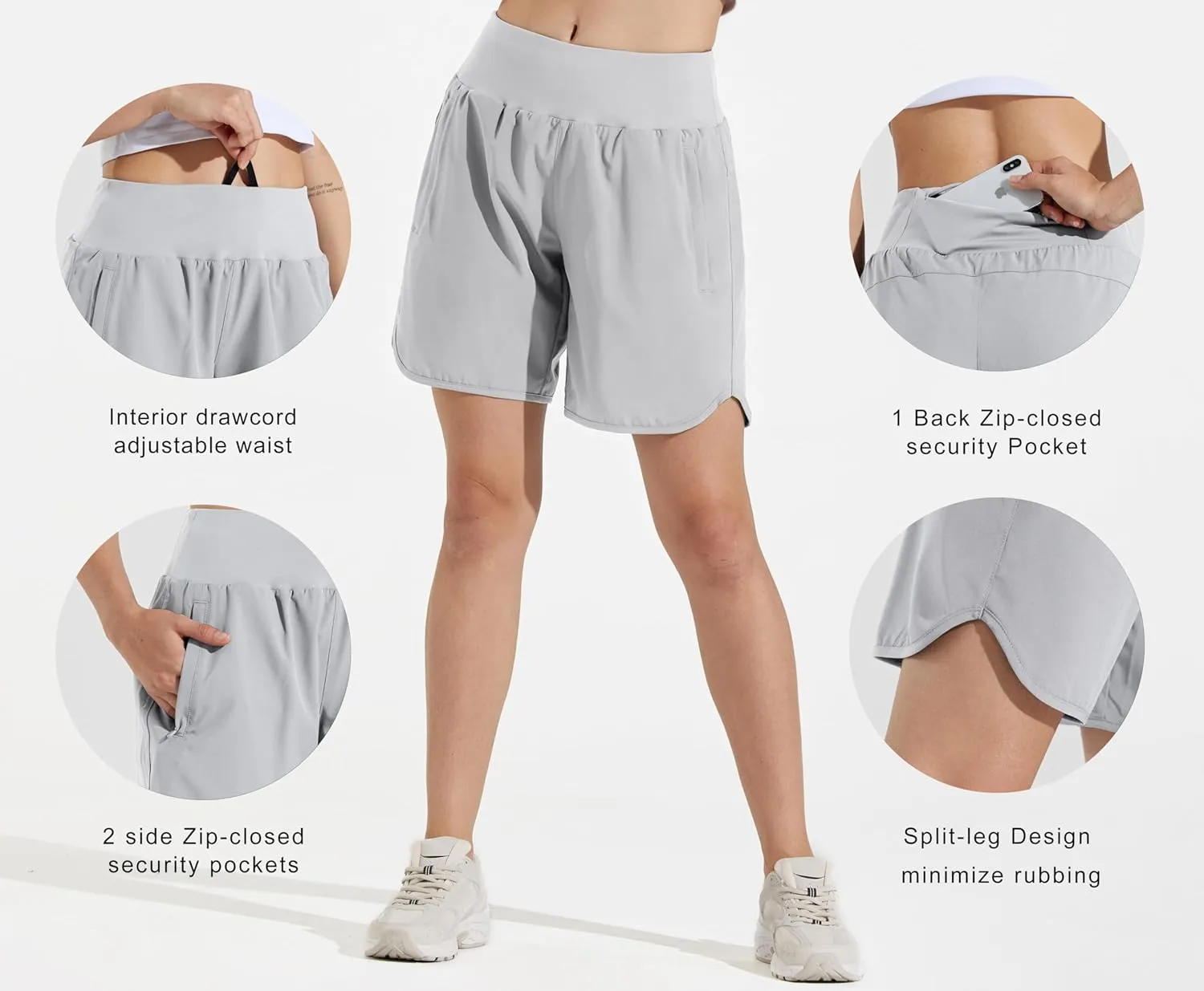 Libin Women's 7" Athletic Running Long Shorts with Liner High Waist Quick Dry Gym Workout Sports Shorts with Zipper Pocketss