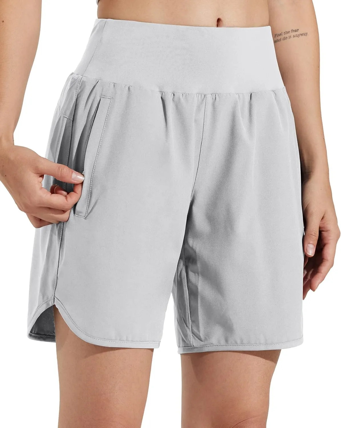 Libin Women's 7" Athletic Running Long Shorts with Liner High Waist Quick Dry Gym Workout Sports Shorts with Zipper Pocketss