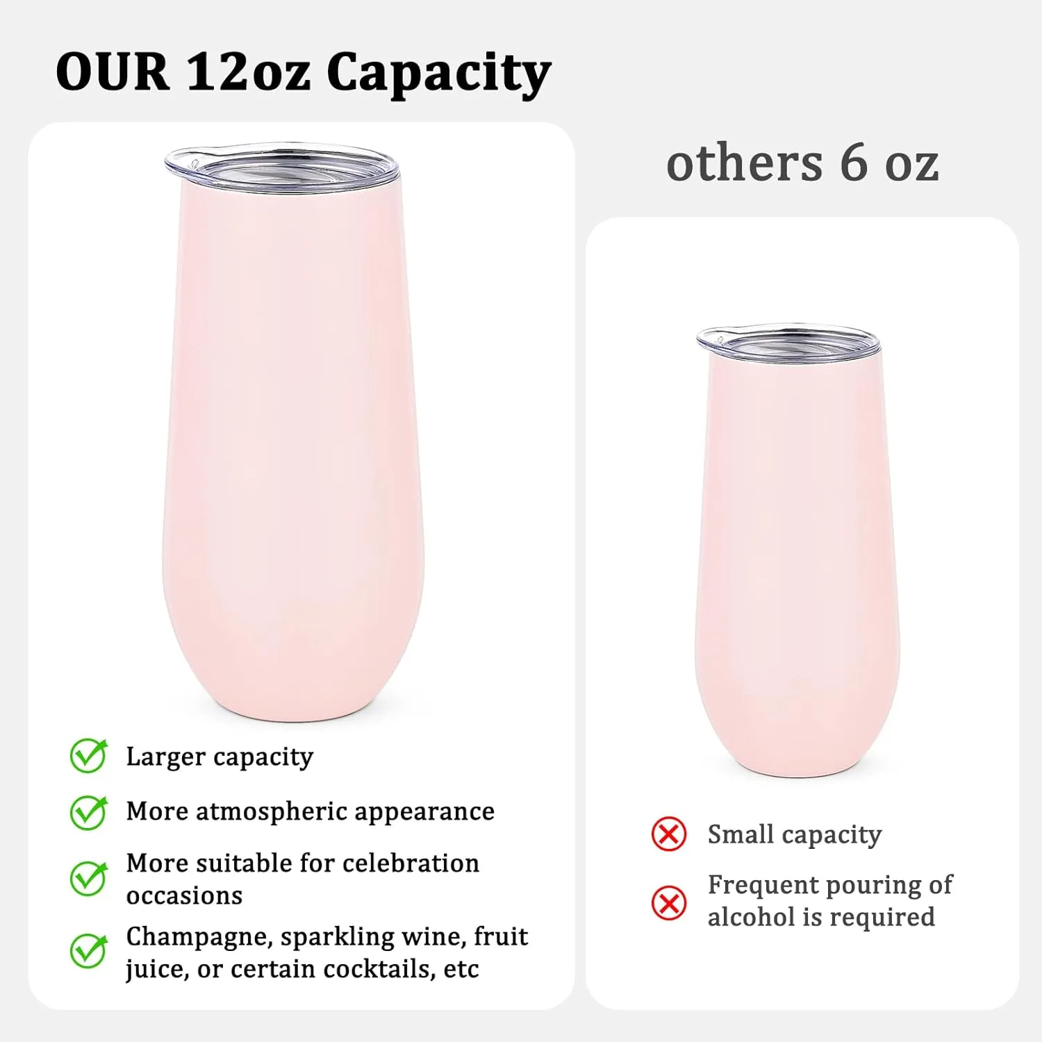 Lifecapido 8 Pack Insulated Champagne Tumblers, Stainless Steel Champagne Flute Tumblers, 12oz Stemless Champagne Flutes, Insulated Champagne Glass for Wedding Party Bride Shower Gifts, 7 Pink 1 White