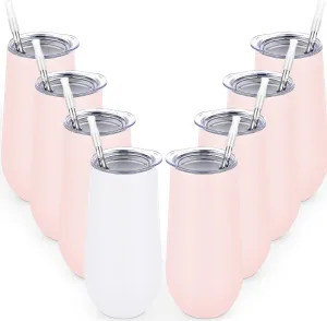 Lifecapido 8 Pack Insulated Champagne Tumblers, Stainless Steel Champagne Flute Tumblers, 12oz Stemless Champagne Flutes, Insulated Champagne Glass for Wedding Party Bride Shower Gifts, 7 Pink 1 White