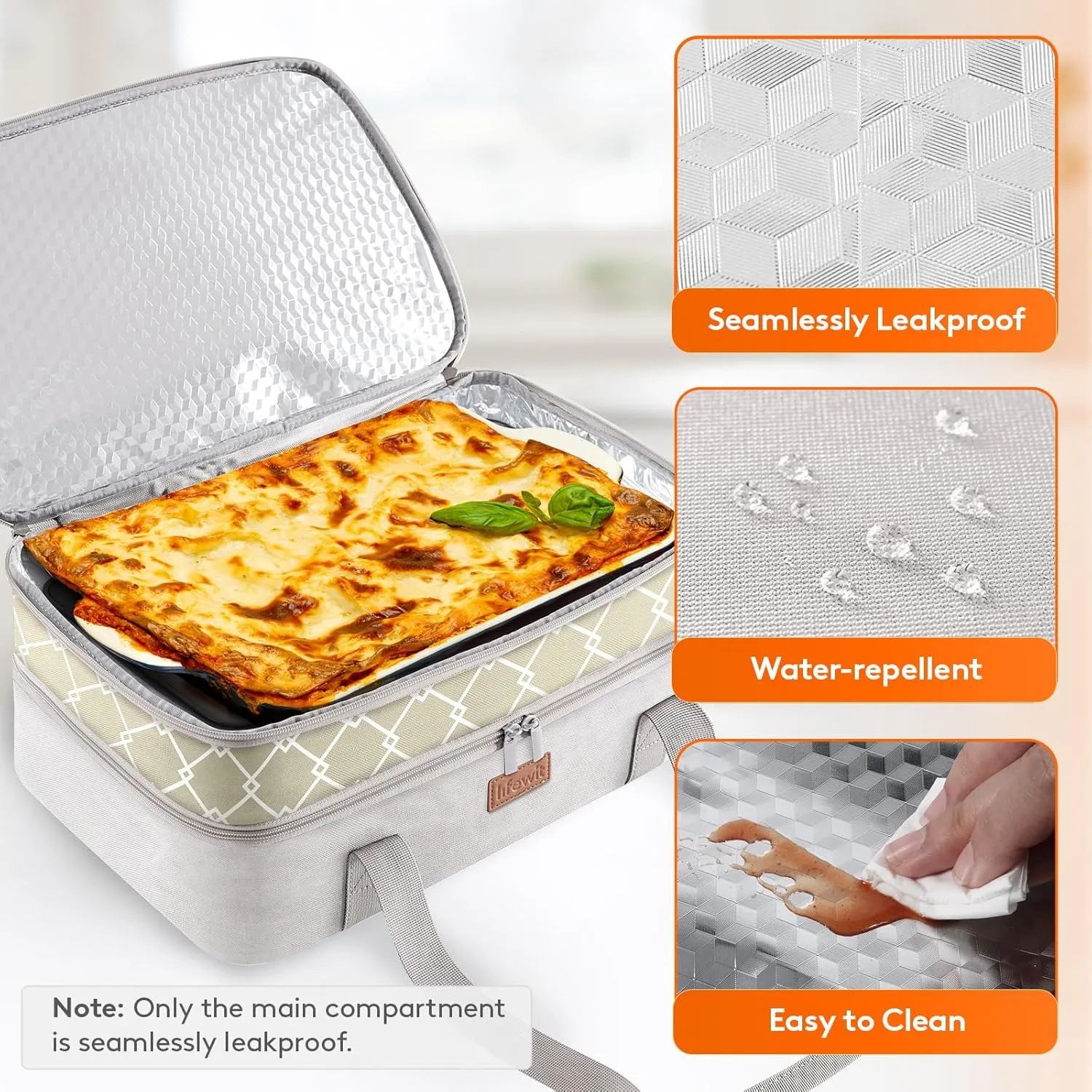 Lifewit Double Decker Insulated Casserole Carrier for Hot or Cold Food, Casserole Dish Bag Carrying Case, Lasagna Lugger Holder for Potluck/Parties/Picnic/Cookouts, Fits 9"x13" Baking Dish, Grey