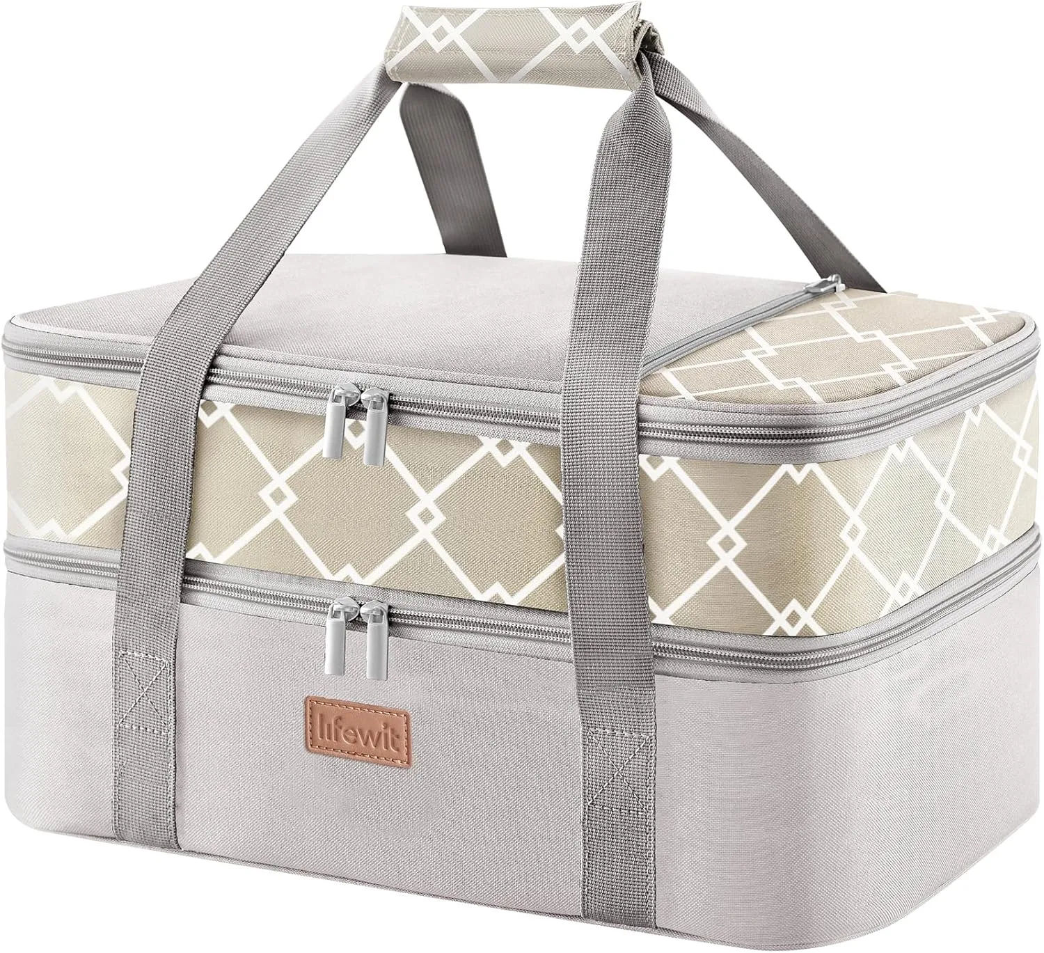 Lifewit Double Decker Insulated Casserole Carrier for Hot or Cold Food, Casserole Dish Bag Carrying Case, Lasagna Lugger Holder for Potluck/Parties/Picnic/Cookouts, Fits 9"x13" Baking Dish, Grey