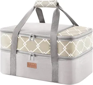 Lifewit Double Decker Insulated Casserole Carrier for Hot or Cold Food, Casserole Dish Bag Carrying Case, Lasagna Lugger Holder for Potluck/Parties/Picnic/Cookouts, Fits 9"x13" Baking Dish, Grey