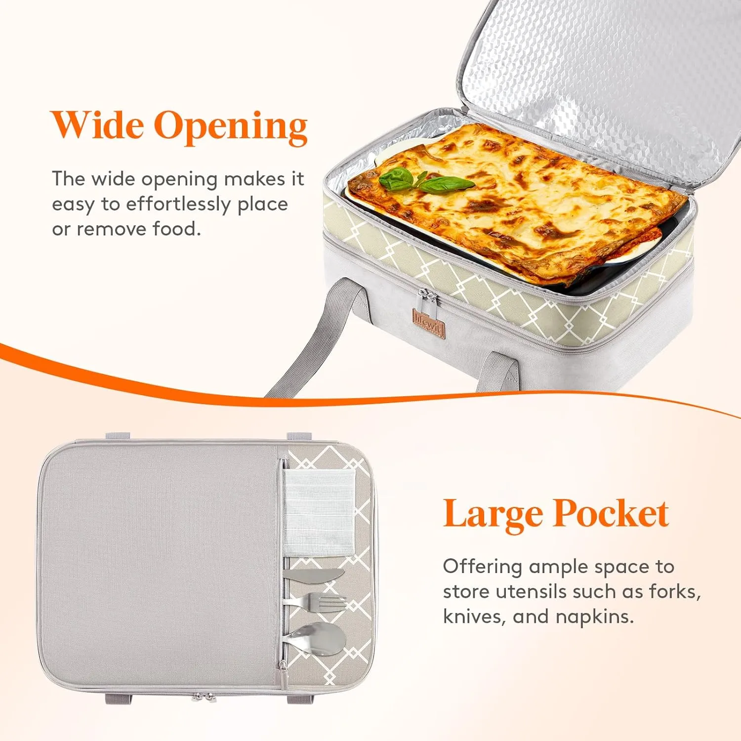 Lifewit Double Decker Insulated Casserole Carrier for Hot or Cold Food, Casserole Dish Bag Carrying Case, Lasagna Lugger Holder for Potluck/Parties/Picnic/Cookouts, Fits 9"x13" Baking Dish, Grey