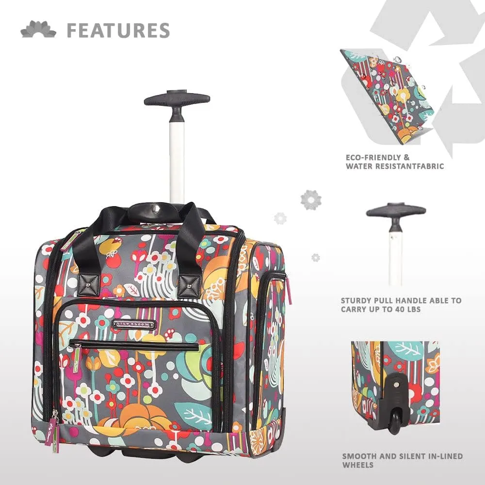 Lily Bloom Designer 15 Inch Carry On - Weekender Overnight Business Travel Luggage - Lightweight 2- Rolling Wheels Suitcase - Under Seat Rolling Bag for Women (Bliss)