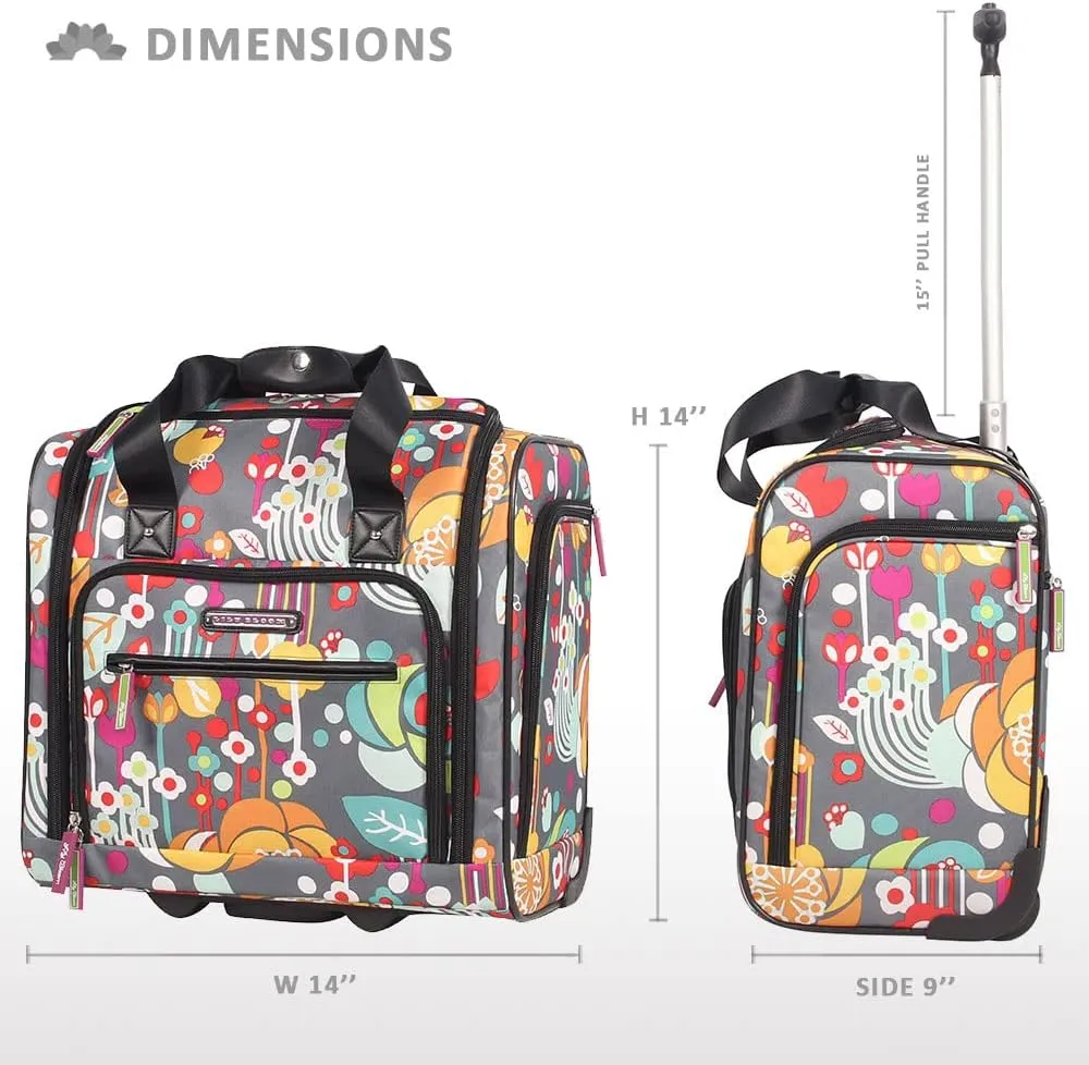 Lily Bloom Designer 15 Inch Carry On - Weekender Overnight Business Travel Luggage - Lightweight 2- Rolling Wheels Suitcase - Under Seat Rolling Bag for Women (Bliss)