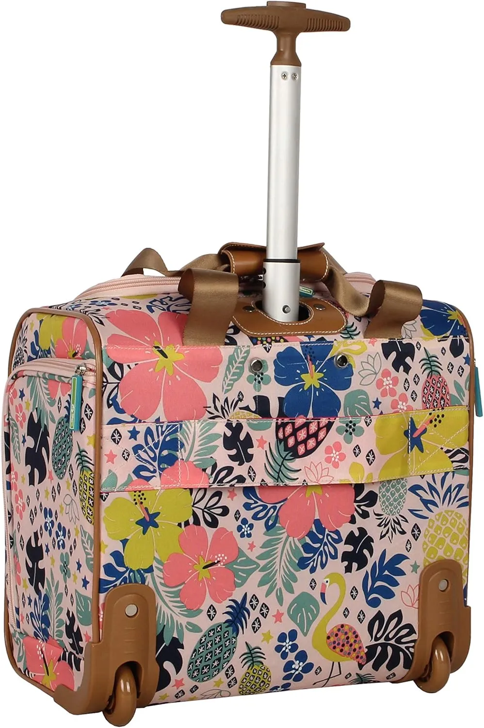 Lily Bloom Designer 15 Inch Carry On - Weekender Overnight Business Travel Luggage - Lightweight 2- Rolling Wheels Suitcase - Under Seat Rolling Bag for Women (Trop Pineapple)