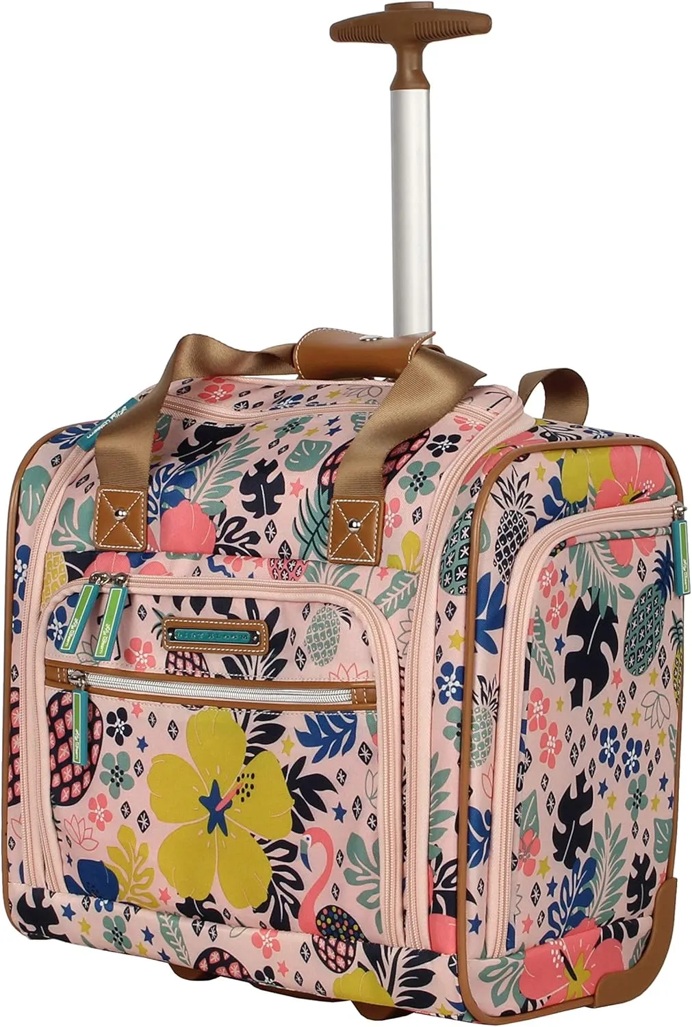 Lily Bloom Designer 15 Inch Carry On - Weekender Overnight Business Travel Luggage - Lightweight 2- Rolling Wheels Suitcase - Under Seat Rolling Bag for Women (Trop Pineapple)