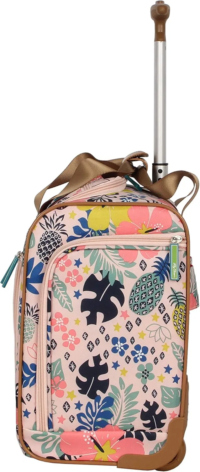 Lily Bloom Designer 15 Inch Carry On - Weekender Overnight Business Travel Luggage - Lightweight 2- Rolling Wheels Suitcase - Under Seat Rolling Bag for Women (Trop Pineapple)