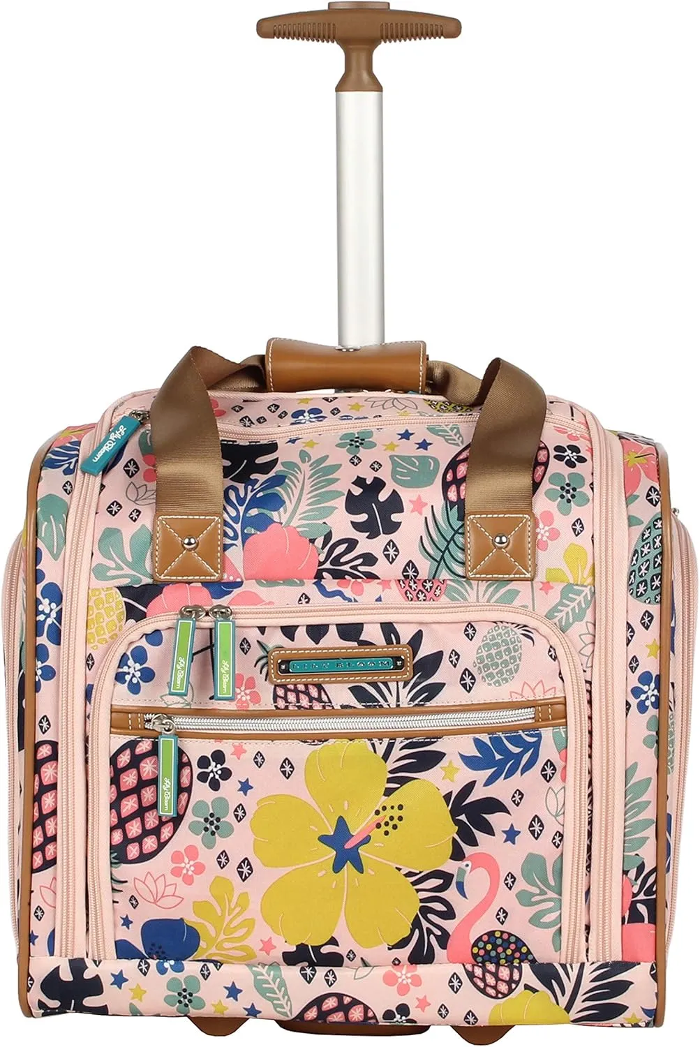 Lily Bloom Designer 15 Inch Carry On - Weekender Overnight Business Travel Luggage - Lightweight 2- Rolling Wheels Suitcase - Under Seat Rolling Bag for Women (Trop Pineapple)
