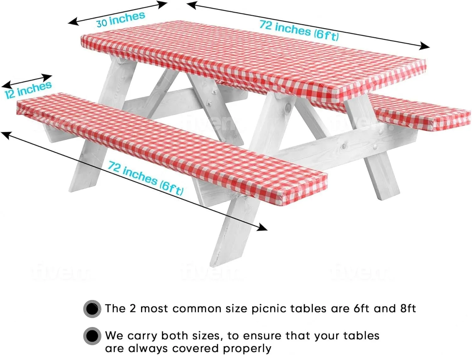 LINPRO 6ft Picnic Table Cover with Bench Covers Vinyl Fitted Picnic Table Covers with Elastic Camping Essentials and Picnic Tablecloth and RV Accessories