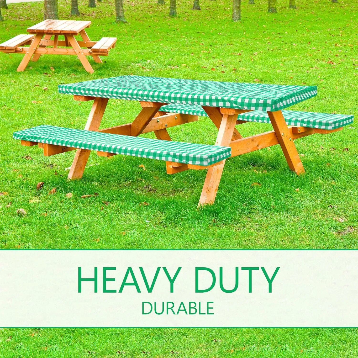 LINPRO 8ft Picnic Table Cover with Bench Covers Vinyl Fitted Picnic Table Covers with Elastic Camping Essentials and Picnic Tablecloth and RV Accessories