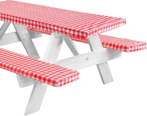 LINPRO 8ft Picnic Table Cover with Bench Covers Vinyl Fitted Picnic Table Covers with Elastic Camping Essentials and Picnic Tablecloth and RV Accessories