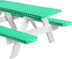 LINPRO 8ft Picnic Table Cover with Bench Covers Vinyl Fitted Picnic Table Covers with Elastic Camping Essentials and Picnic Tablecloth and RV Accessories
