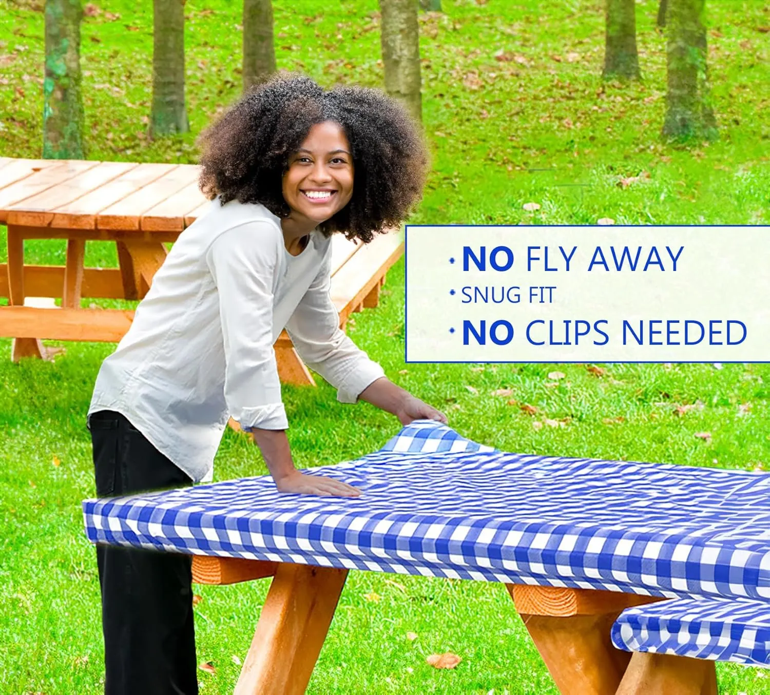 LINPRO 8ft Picnic Table Cover with Bench Covers Vinyl Fitted Picnic Table Covers with Elastic Camping Essentials and Picnic Tablecloth and RV Accessories