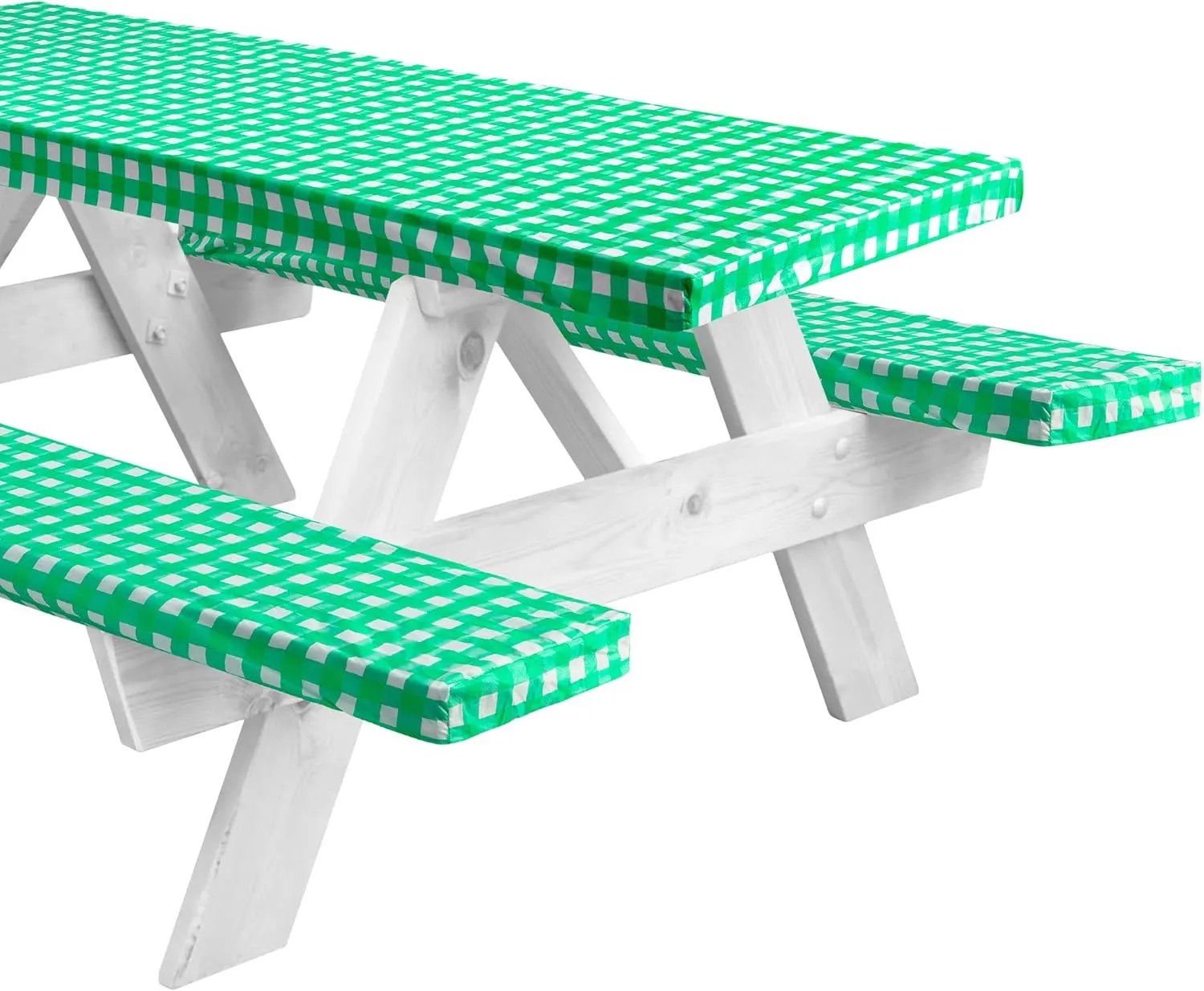 LINPRO 8ft Picnic Table Cover with Bench Covers Vinyl Fitted Picnic Table Covers with Elastic Camping Essentials and Picnic Tablecloth and RV Accessories