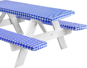 LINPRO 8ft Picnic Table Cover with Bench Covers Vinyl Fitted Picnic Table Covers with Elastic Camping Essentials and Picnic Tablecloth and RV Accessories