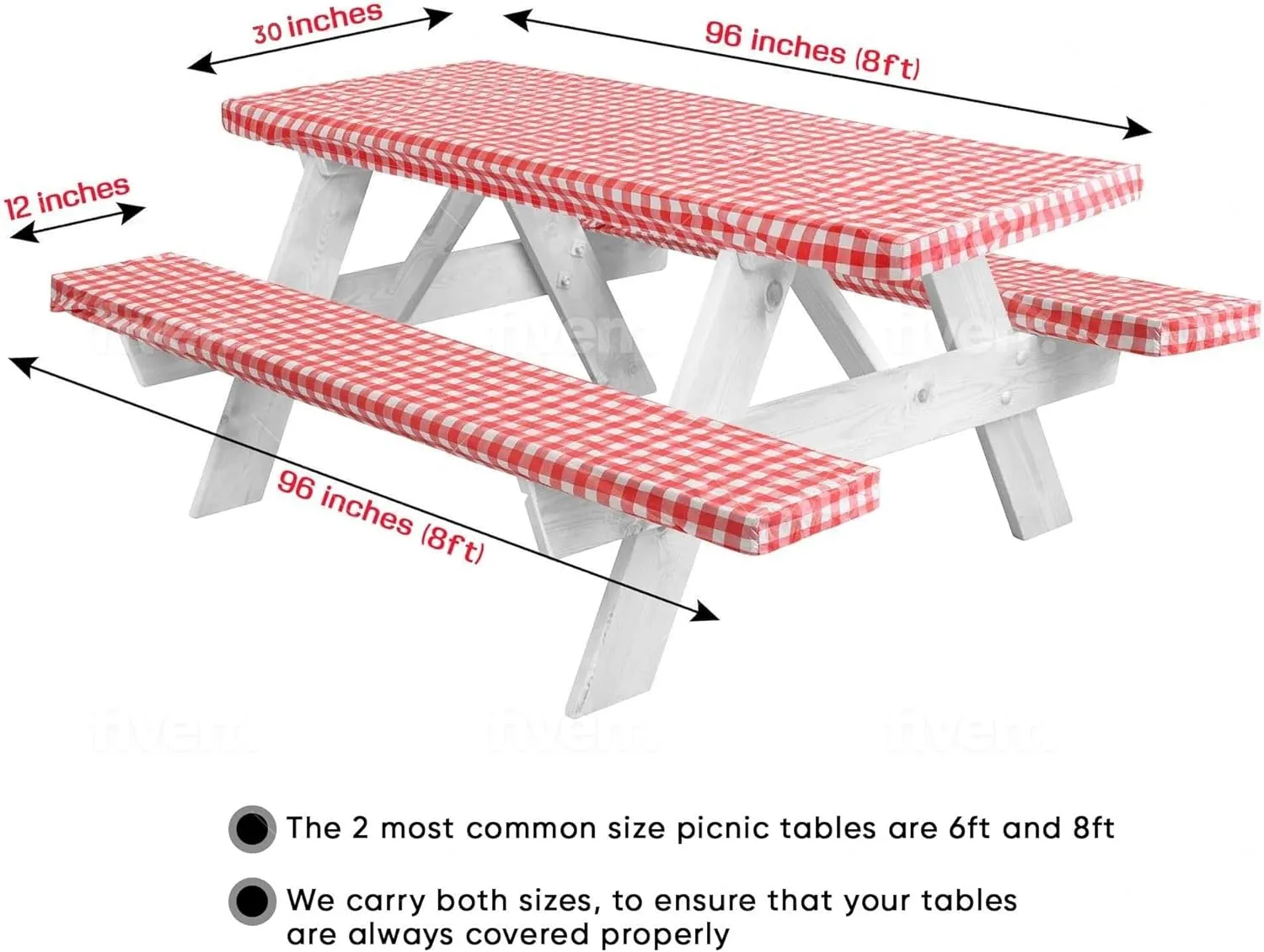 LINPRO 8ft Picnic Table Cover with Bench Covers Vinyl Fitted Picnic Table Covers with Elastic Camping Essentials and Picnic Tablecloth and RV Accessories