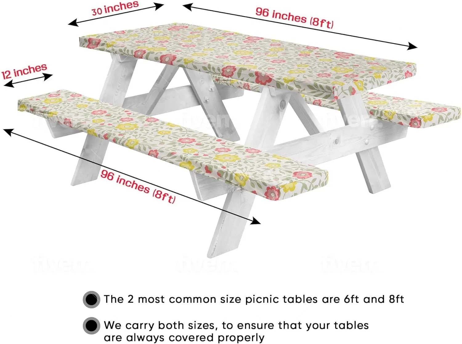 LINPRO 8ft Picnic Table Cover with Bench Covers Vinyl Fitted Picnic Table Covers with Elastic Camping Essentials and Picnic Tablecloth and RV Accessories