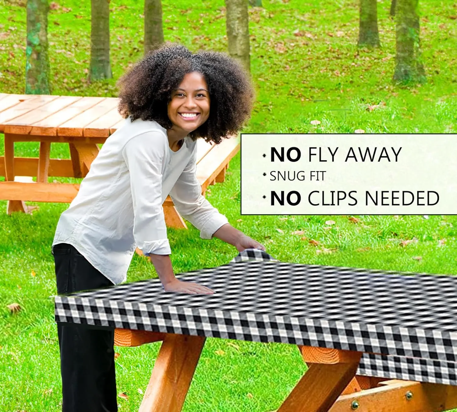 LINPRO 8ft Picnic Table Cover with Bench Covers Vinyl Fitted Picnic Table Covers with Elastic Camping Essentials and Picnic Tablecloth and RV Accessories
