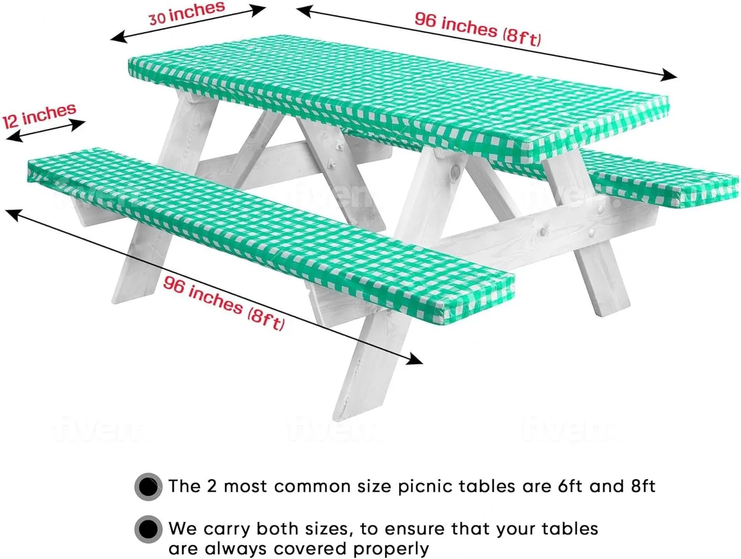 LINPRO 8ft Picnic Table Cover with Bench Covers Vinyl Fitted Picnic Table Covers with Elastic Camping Essentials and Picnic Tablecloth and RV Accessories