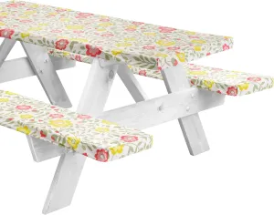 LINPRO 8ft Picnic Table Cover with Bench Covers Vinyl Fitted Picnic Table Covers with Elastic Camping Essentials and Picnic Tablecloth and RV Accessories