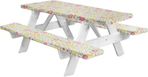 LINPRO Premium Picnic Table Cover with Bench Covers Vinyl Fitted Picnic Table Covers with Elastic RV Camping Accessories and Camper Must Haves Waterproof (Spring and Summer Flowers, 72 x 30 (6ft))