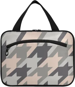 linqin Toiletry Bag for Travel, Mosaic Houndstooth Checkered Makeup Bag Large Cosmetic Bag Organizer with Hanging Hook for Women Men
