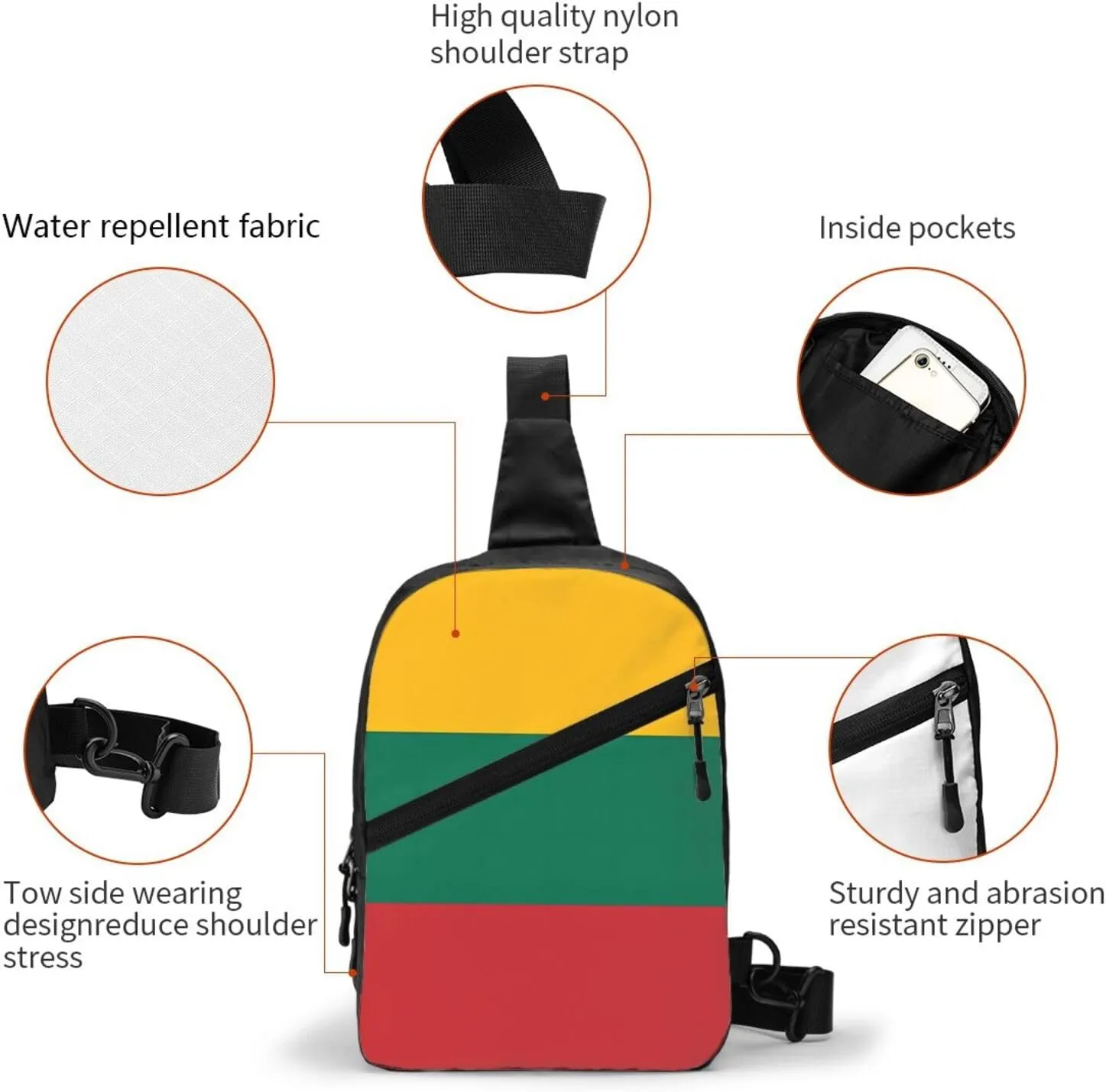 Lithuania Flag Packable Crossbody Bag Portable Sling Bags Foldable Travel Daypack Reusable Sports Shoulder Backpack Diagonally Chest Bag for Workout