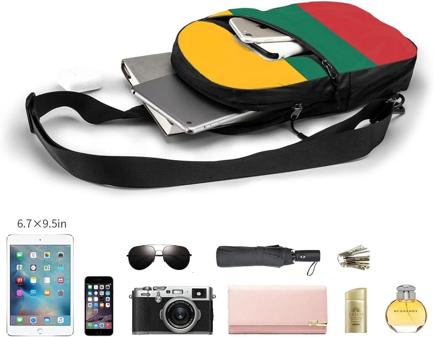 Lithuania Flag Packable Crossbody Bag Portable Sling Bags Foldable Travel Daypack Reusable Sports Shoulder Backpack Diagonally Chest Bag for Workout