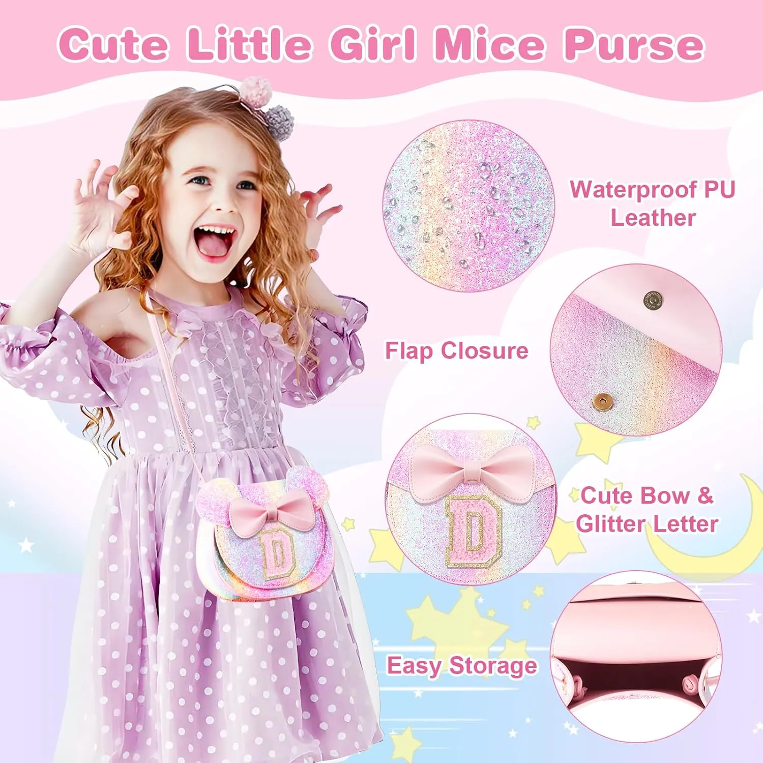 Little Girl Toddler Purse - Cute Mouse Ear Bow Crossbody Bag for 2-8 Year Olds - Birthday Gift