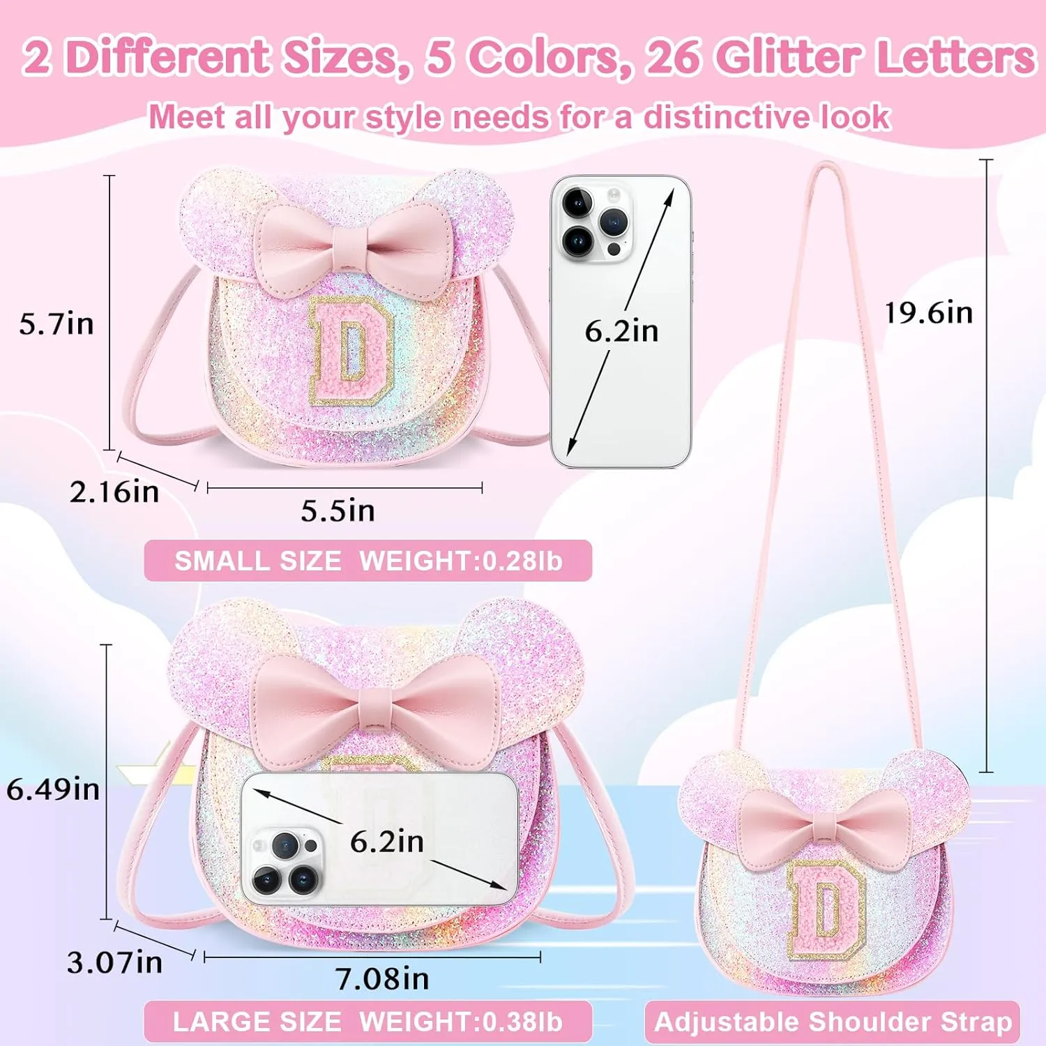 Little Girl Toddler Purse - Cute Mouse Ear Bow Crossbody Bag for 2-8 Year Olds - Birthday Gift