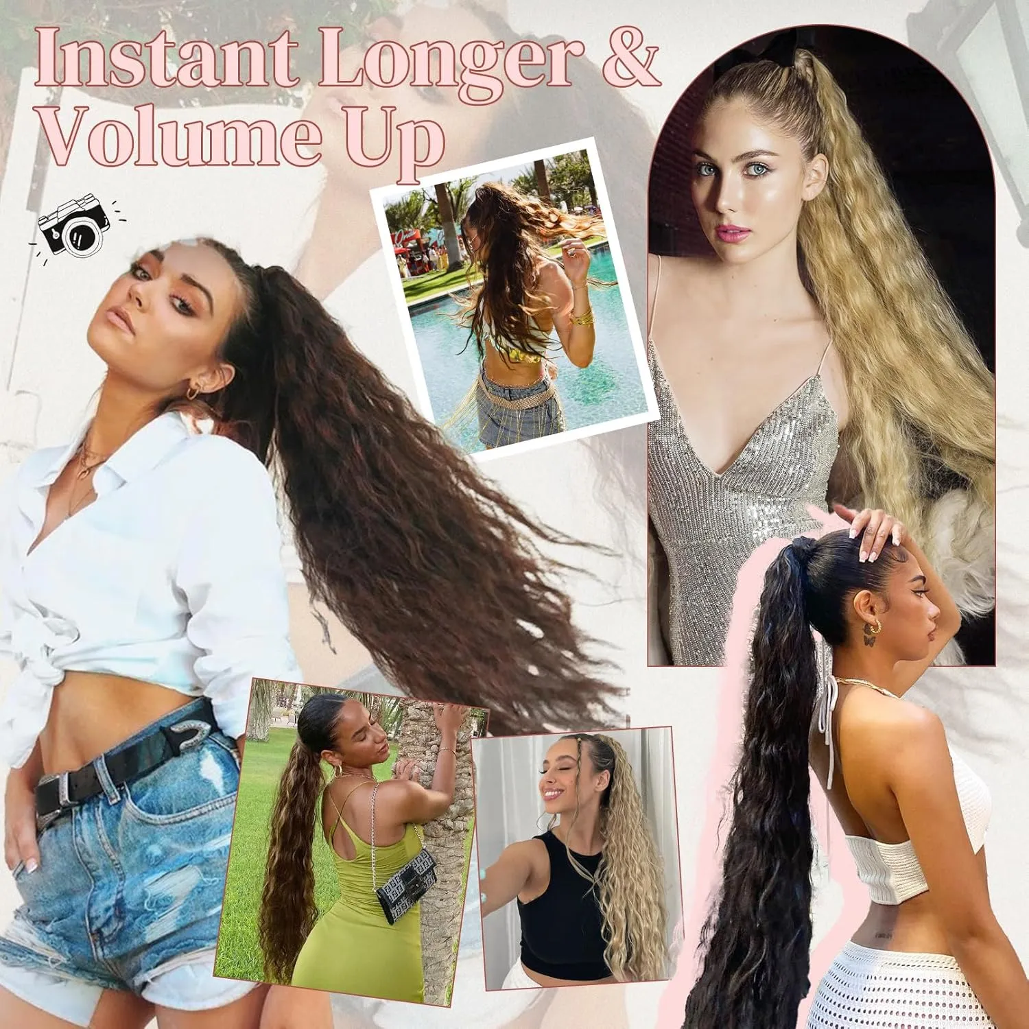 LONAI Ponytail Extension, 34" Long Wavy Drawstring Ponytail Extensions, DP001 Softer Lighter 80% Japanese Import Synthetic Clip in Hair Extensions Natural Looking Hairpiece for Women-Honey Blonde
